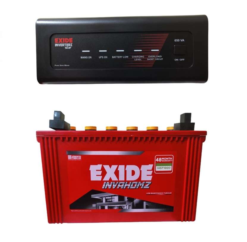 Exide Star 650 Inverter + Exide Inva Homz 1000 Tubular Battery Combo price  in Chennai